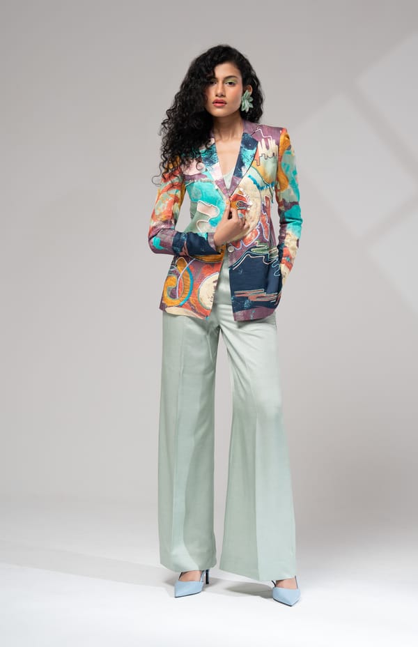 Multicolour Printed Blazer and Wide-Leg Trouser Co-ord Set — ADVAIT