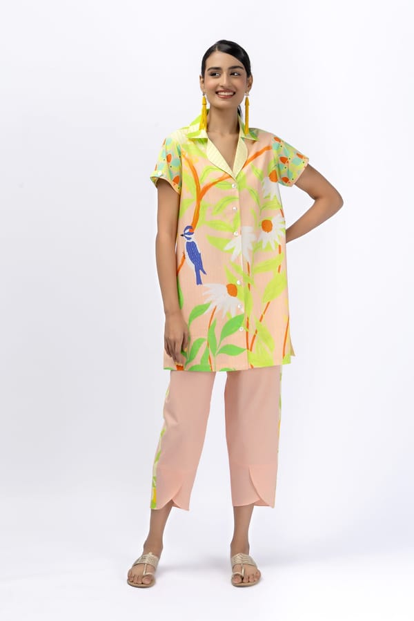 Tropical Shirt With Tulip Pant Set — Jungle Marigold