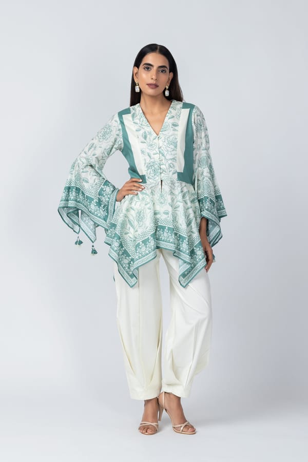 Green Printed Tunic Top and Dhoti Pants Co-ord Set — LABEL NAARITI