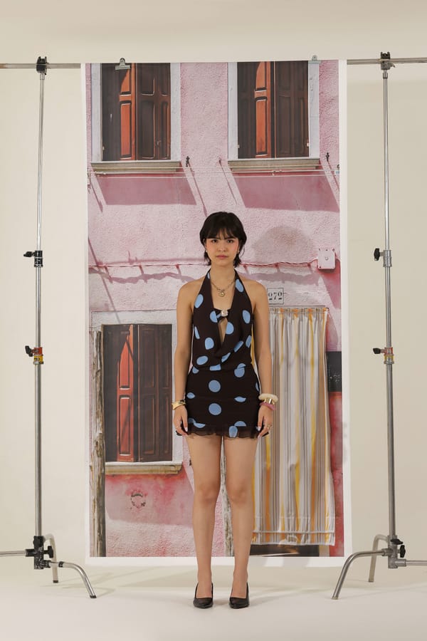 Brown Polka Dot Halter Ruched Mini Dress — The Clothing Factory