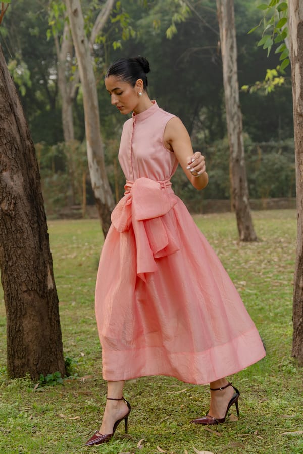 Blush Pink Satin Dress and Organza Bow Skirt Co-ord Set — Unrush