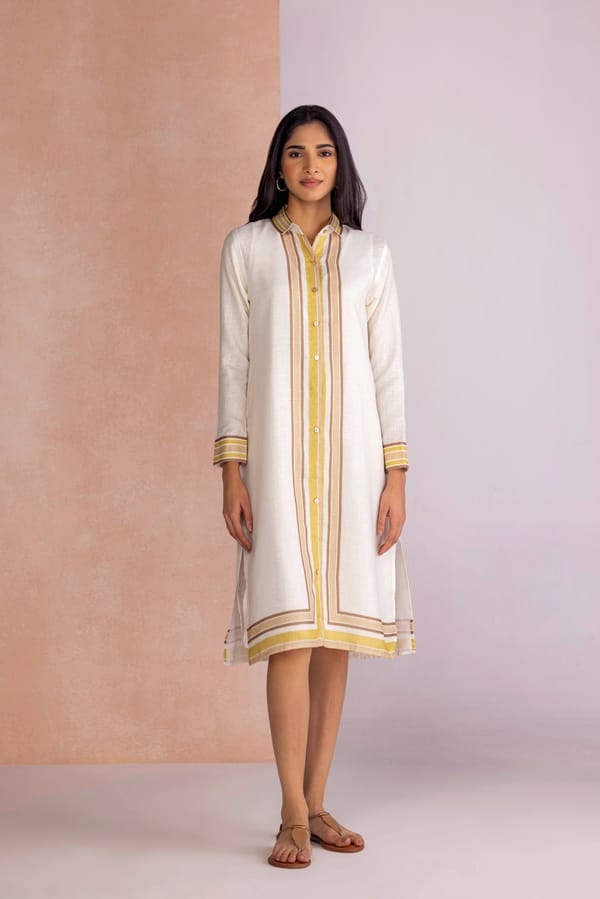 Earth Striped Linen-Blend Button-Down Shirt Dress — Kaveri