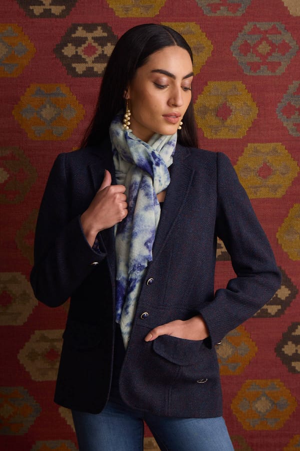 Navy Woolen Tailored Coat with Lapel Collar — YELL