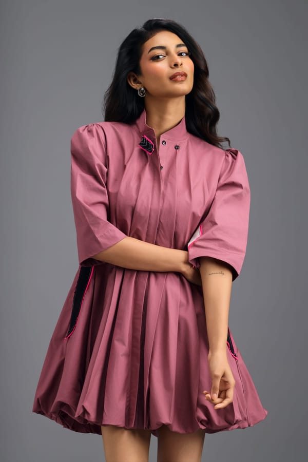 DUSTY PINK PLEATED MINI DRESS — Deepika Arora
