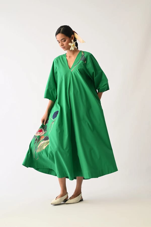 Emerald Mayflower Applique Dress — Ofrida