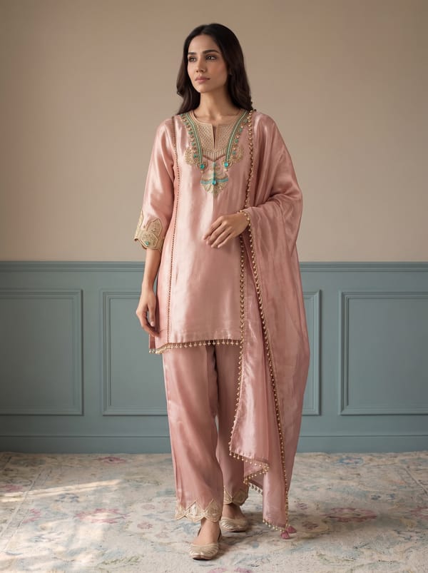 Pink Camellia Kurta Set — SUSHIL AGGARWAL