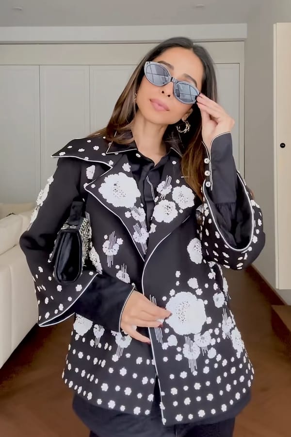 Black Monochrome Embroidered Tailored Jacket — Our Love
