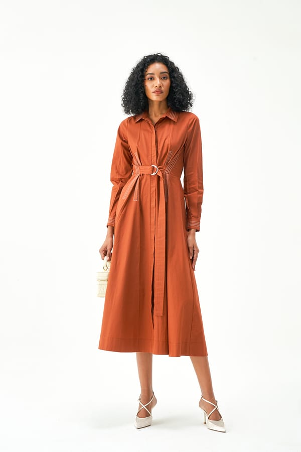 Black Cotton Poplin Belted Midi Shirt Dress — NOTEBOOK