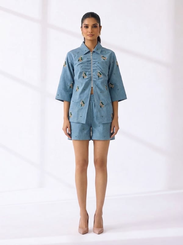 Light Blue Denim Shirt and Shorts Co-ord Set — NASSH