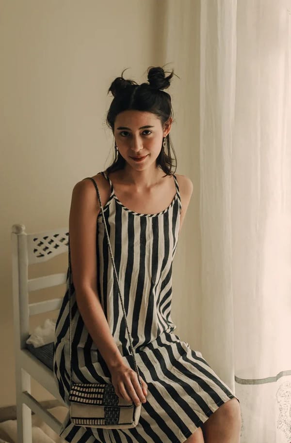 Black/White Striped Cotton Midi Slip Dress — Banana Labs