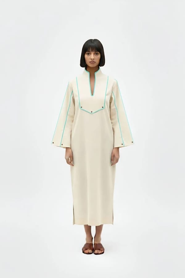 Ivory-Tiffany Blue Collared Stripe Dress — Neora
