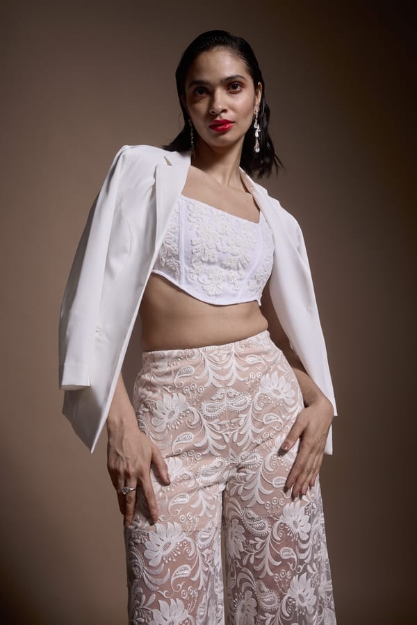 Ivory Tailored Blazer with Notch Lapel and Gold Button — Dash and Dot