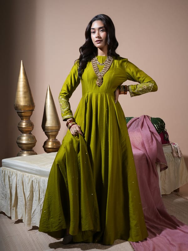 Mehandi Green Paan Anarkali With Rose Dupatta — KOMAL SHAH