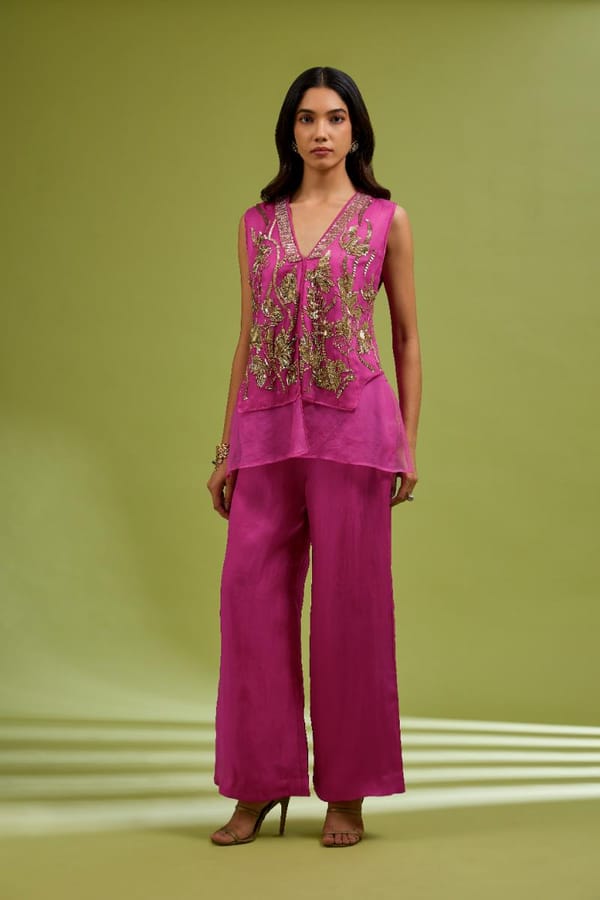 Fuchsia Embroidered Coord Set — EWOKE STUDIO