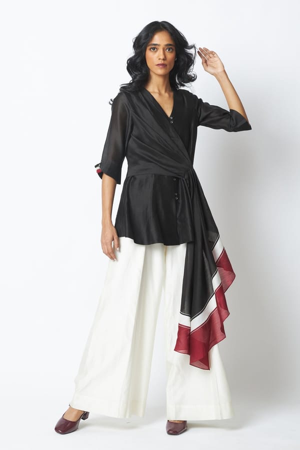 Black Wrap Top and Wide Leg Pants Co-ord Set — Madder Much