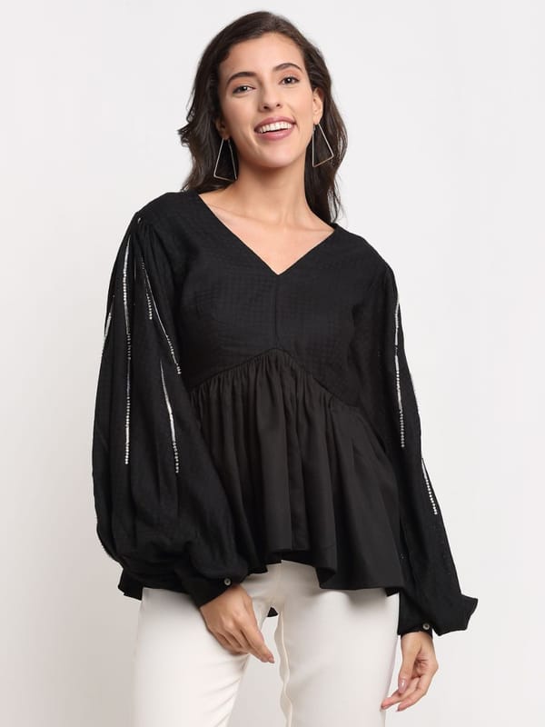 Black Embroidered Top — EWOKE STUDIO