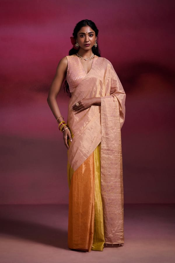 Metallic Multicolour Tissue Colorblock Saree — Dressfolk