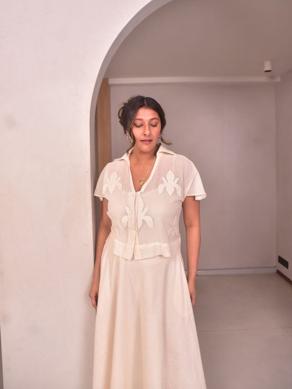 Amara Applique Cotton Net Shirt — Why So Blue