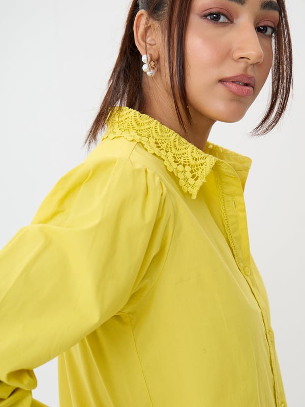PaperLite Poplin Citrine Lace Detail Shirt — Femmella