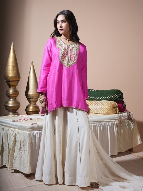 Pink Keri Short Kurta Palazzo Set — KOMAL SHAH