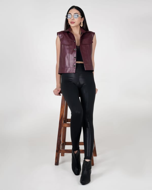 Cherry Red Faux Leather Vest — AKSH