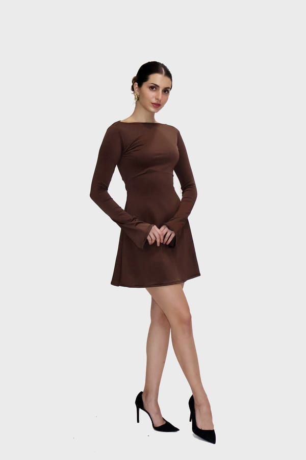 Brown Short Flare Dress - Blair Dress (Coco) — Select Staples