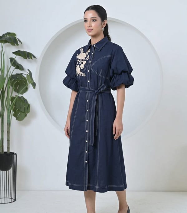Ivory Rose Double Balloon Sleeves Dress — RUCHIKA MALLIKA LABEL
