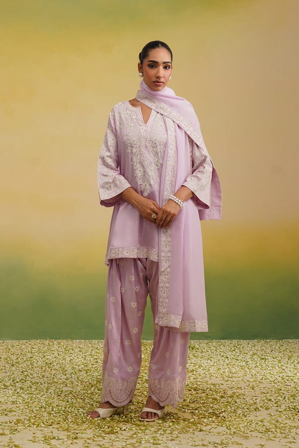 Naaz Pink Aari Farshi Salwar Set with Dupatta — INCHING INDIA