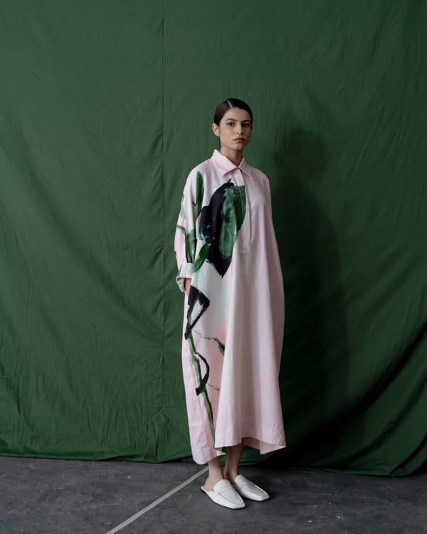 Pink Abstract Print Anti-Fit Midi Shirt Dress — Ofrida