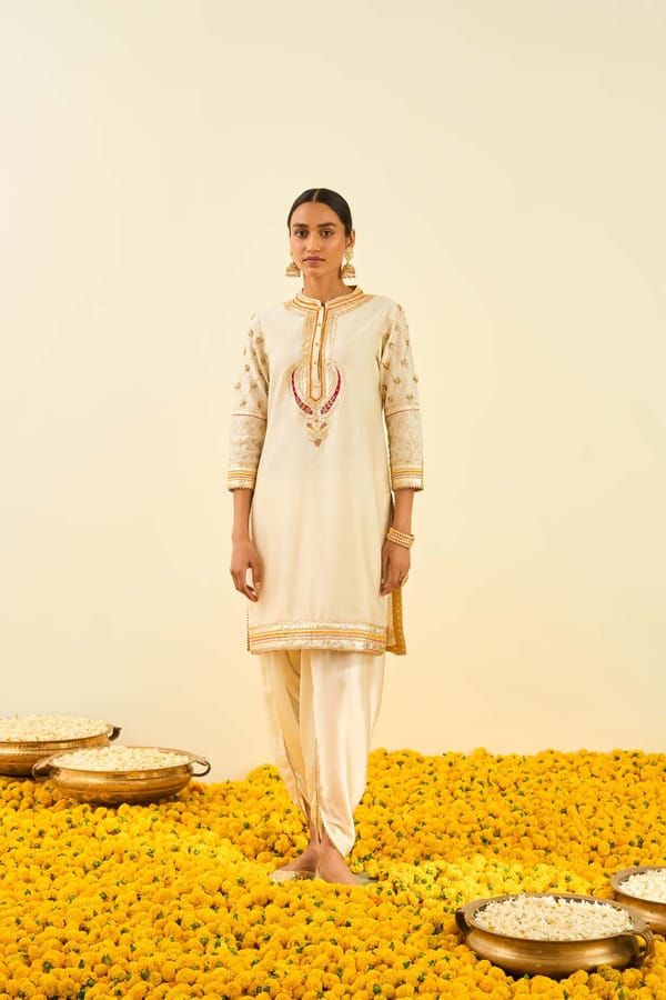 Daisy Ivory Straight Kurta Set with Dhoti and Gota Work — Sheetal Batra