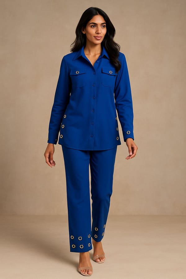Blue Banana Crepe Eyelet Shirt and Flared Pants Co-ord Set — Younglings