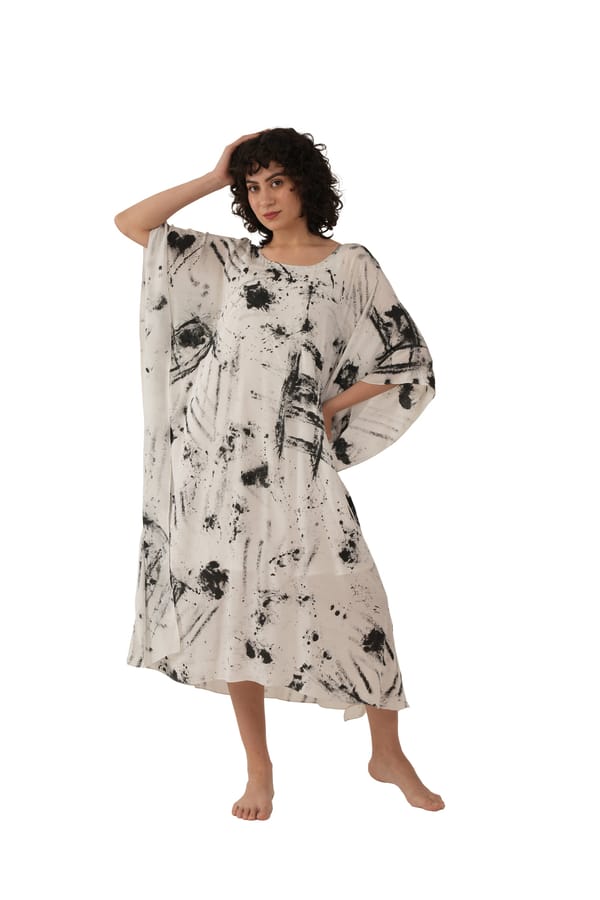 Black Silk Printed Kaftan — Khat