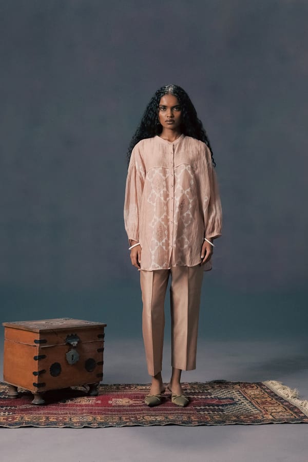 Pin Tuck Shirt In Mul Chanderi With Straight Pant — Arcvsh Pallavi Singh