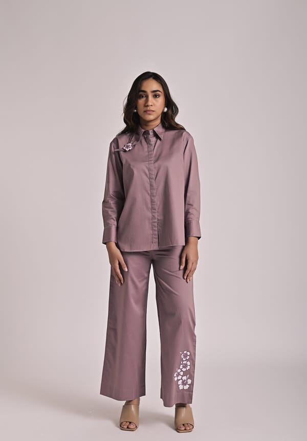 Light Purple Cotton Satin Shirt and Wide-Leg Pants Co-ord — Escape By Aishwarya