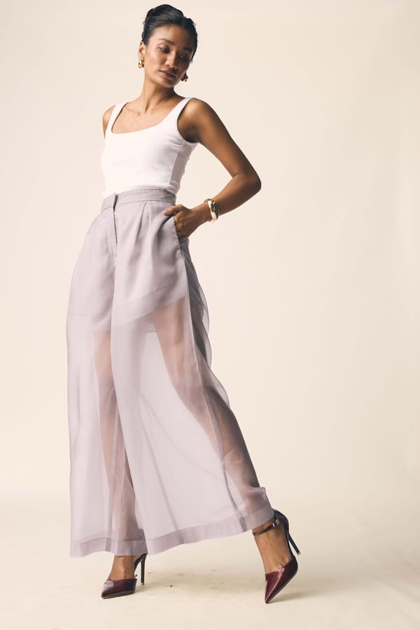 Grey Layered Organza Wide-Leg Pants — Unrush