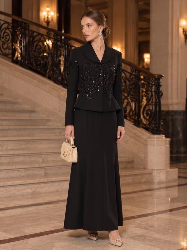 Black Embellished Blazer And Maxi-Skirt Set — Miss Gloria
