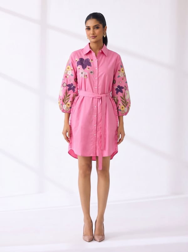 B/F Botanical Small Flower Dress with Side Frill & Belt — RUCHIKA MALLIKA LABEL