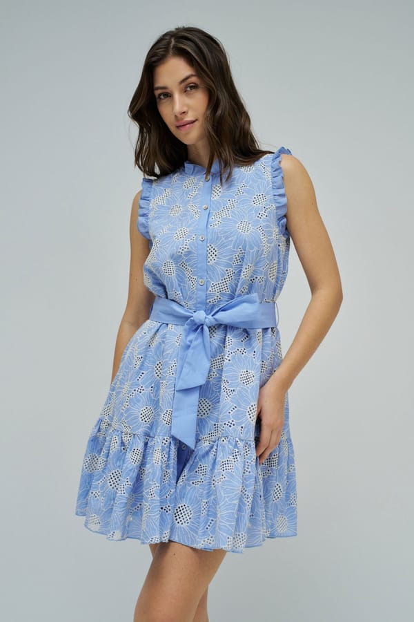 Light Blue Broderie Shirt Dress with Belt — SALSA JEANS