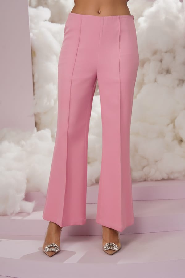 Pink High-Rise Flared Crepe Trousers — Chöjé