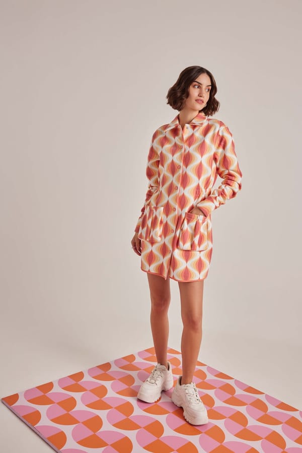 Multicolor Retro Printed Mini Shirtdress with Snap Buttons — Muvazo