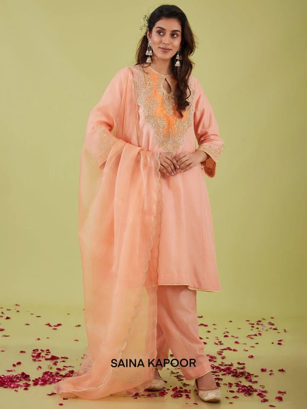Short Kalidar Kurta with Salwar & Organza Dupatta — SAINA KAPOOR