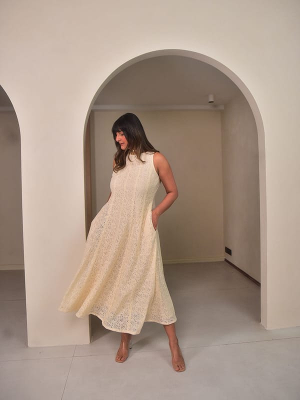Cream Crochet Lace Fit and Flare Midi Dress — Why So Blue