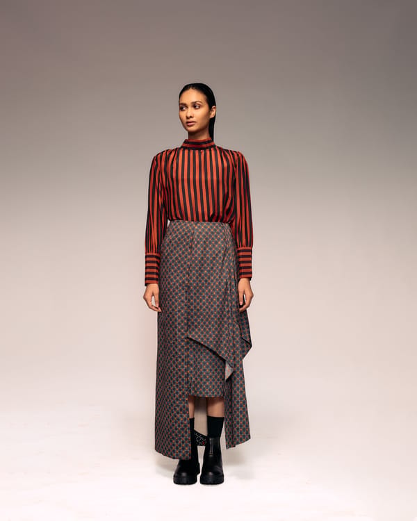 Rust Black Stripe High Neck Top — Kritika Murarka