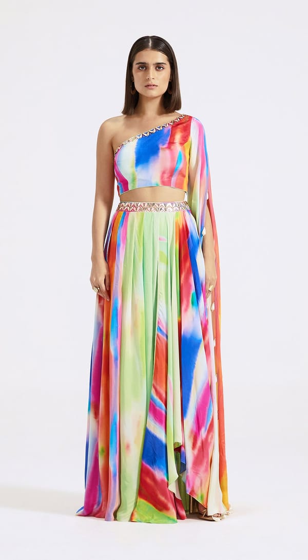Multicolored One-Shoulder Top & Skirt Set — Basanti Kapde aur Koffee