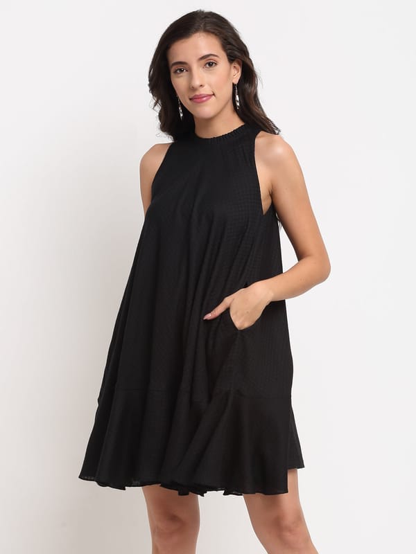 Black Tencel Ruffle Dress — EWOKE STUDIO