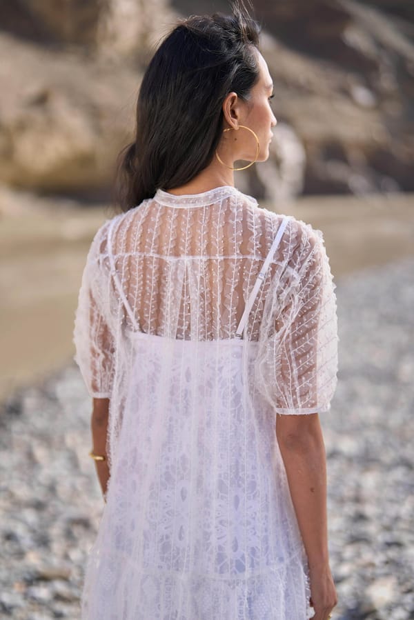 White Tiered Dot Mesh Midi Dress with Slip — Dash and Dot