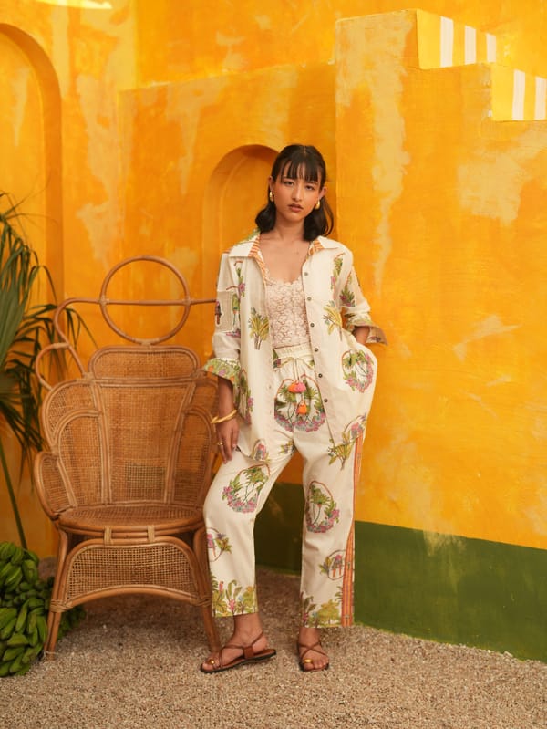 Off White Tropical Printed Shirt and Pant Co-ord Set — TASHA INDIA