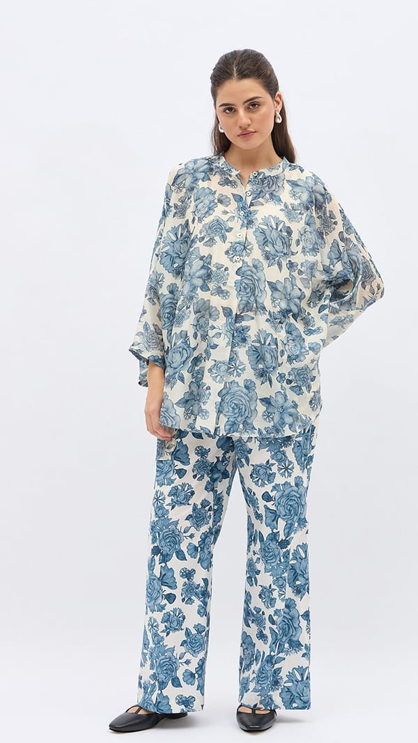 Blue Blossom Flower Namah Print Pants — SHIVANI BHARGAVA