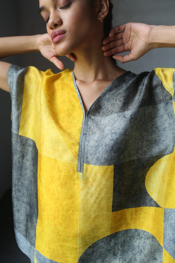 Grey/Yellow Dupion Silk Co-ord Set — CLOS