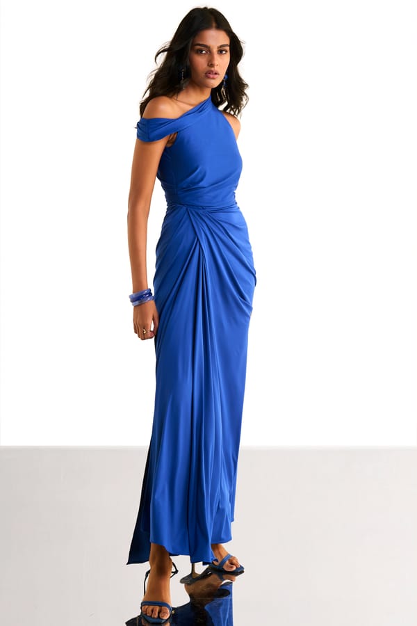 One Shoulder Draped Knit Dress — Dash and Dot